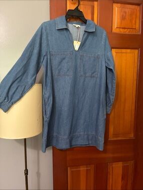 entro Blue Long Sleeve Denim Tunic Dress